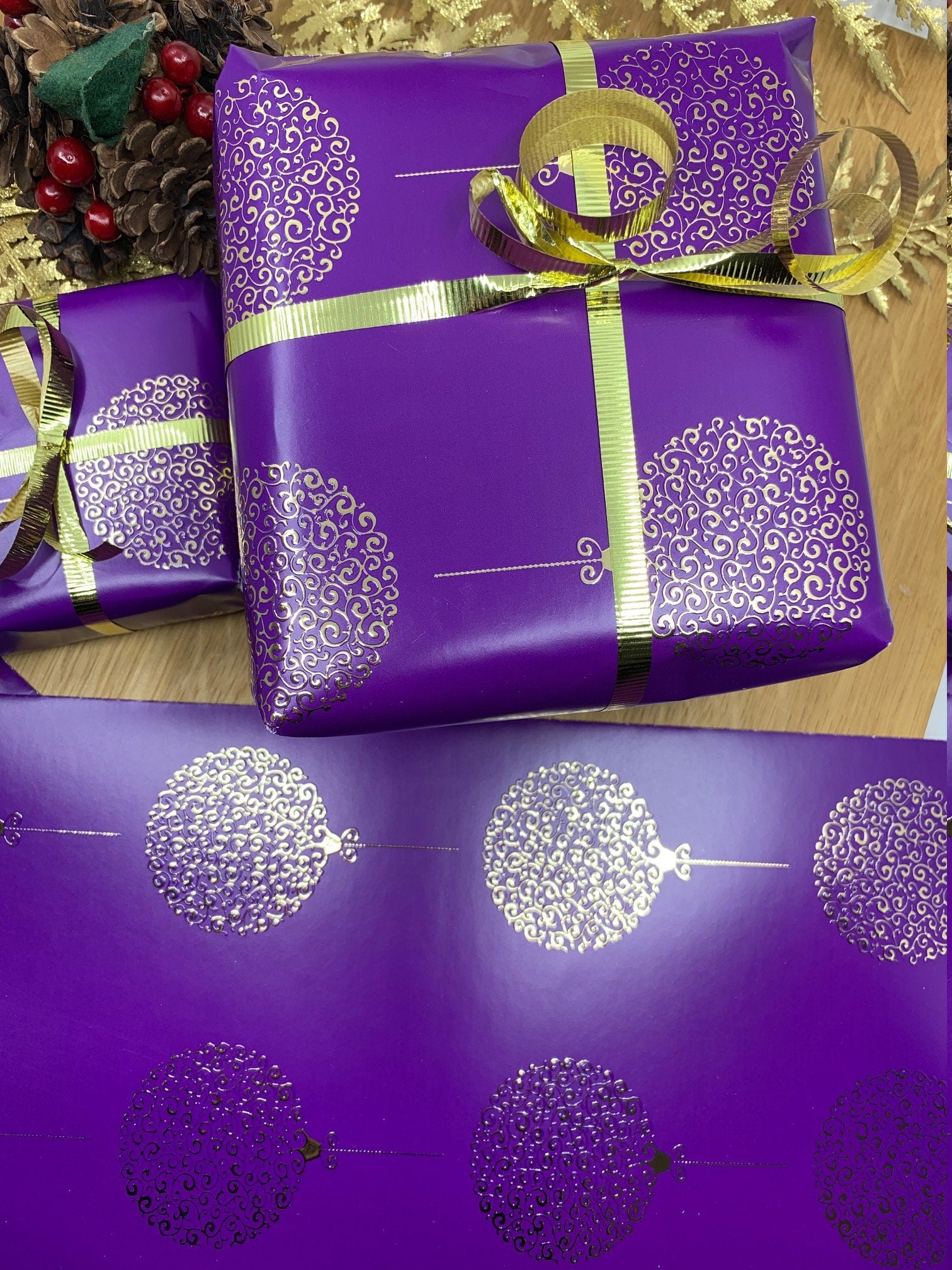 Purple and gold clearance wrapping paper